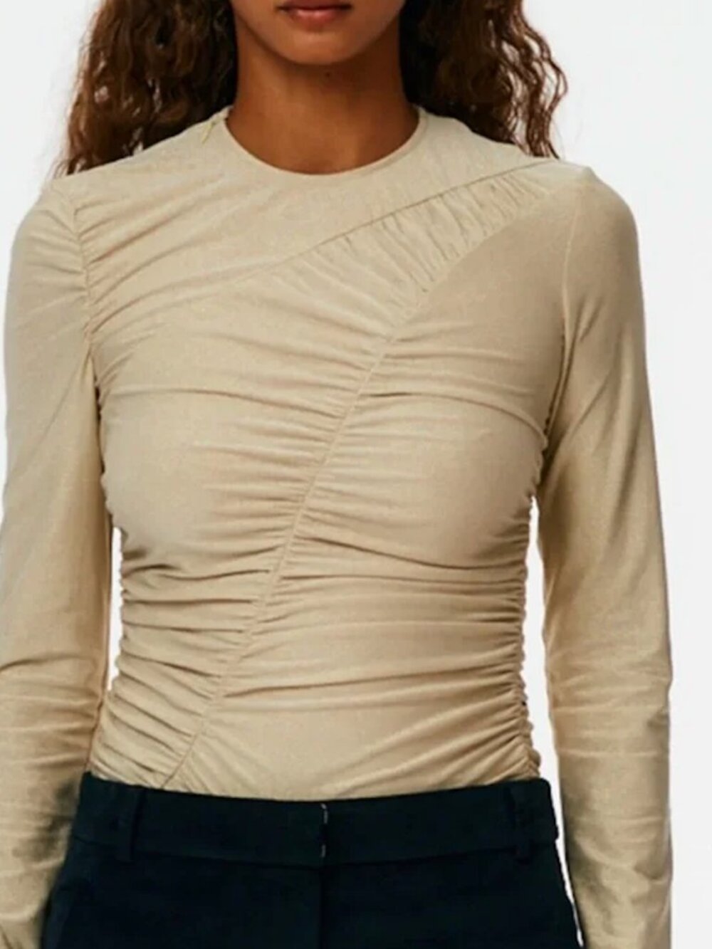 Tibi Metallic Ruched Top Gold Women's Size 8 Long Sleeve Holidays Festive - Picture 2 of 6